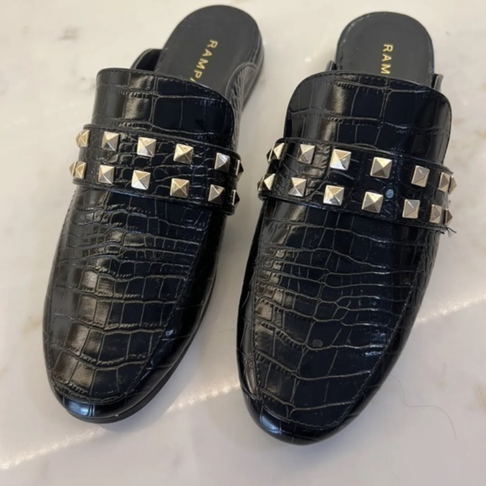 Rampage Womens Brady Mule / Shoe Black Crocodile Embossed Size 7.5 Open‎ Back